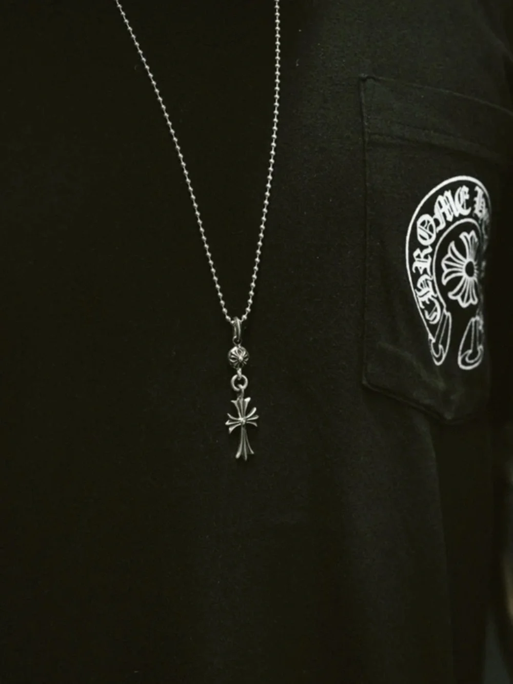 Chrome Hearts One Ball Tiny CH Cross Charm with Ball Chain